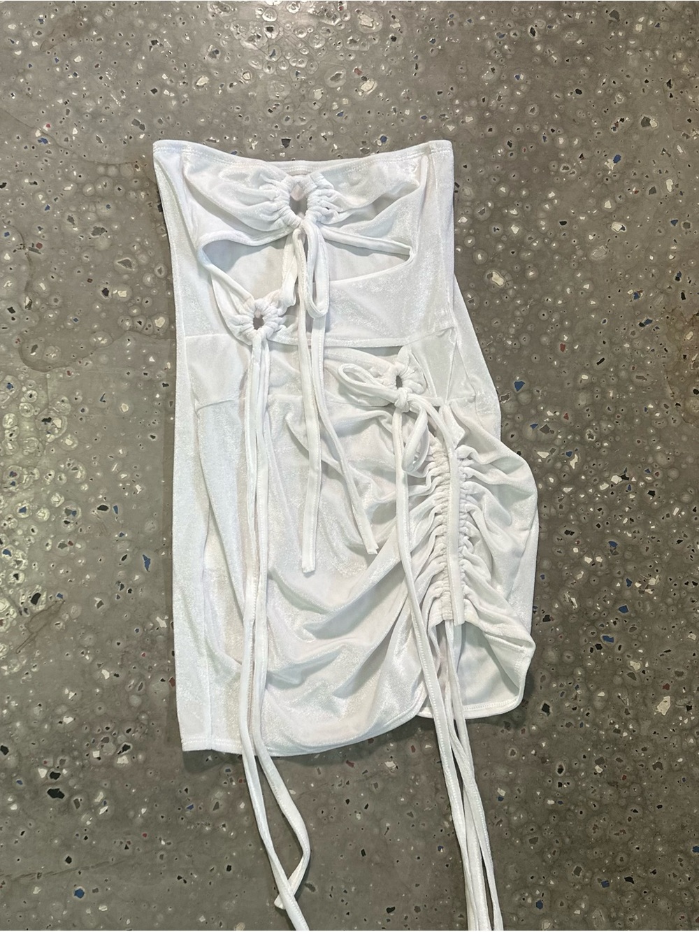 White Strapless Ruched Drawstring Mini Dress - Picture 2 of 7